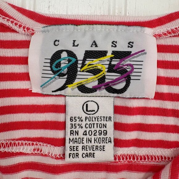 Class 955 Vintage Knit Top Blouse Women's Large Short Sleeves Red White Stripes - Picture 2 of 5